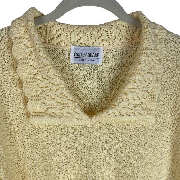Vintage Carly Blake yellow short sleeve lightweight sweater oversized collar - Picture 2 of 5